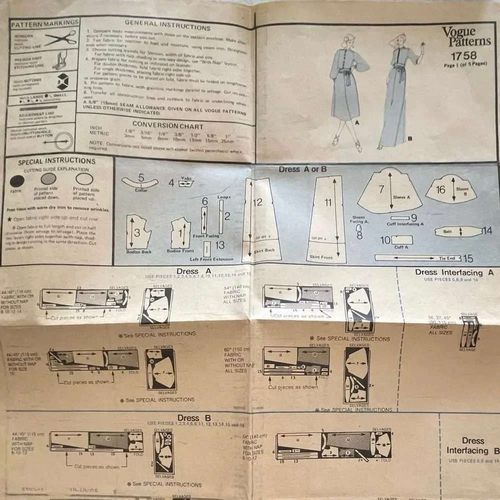 UNCUT 1978 Emanuel UNGARO VOGUE Paris Original 1758 Shirtdress Pattern Sz12 VTGE